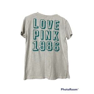Victoria’s Secret PINK T Shirt‎ White Blue Logo Pocket Campus Tee Crew XS